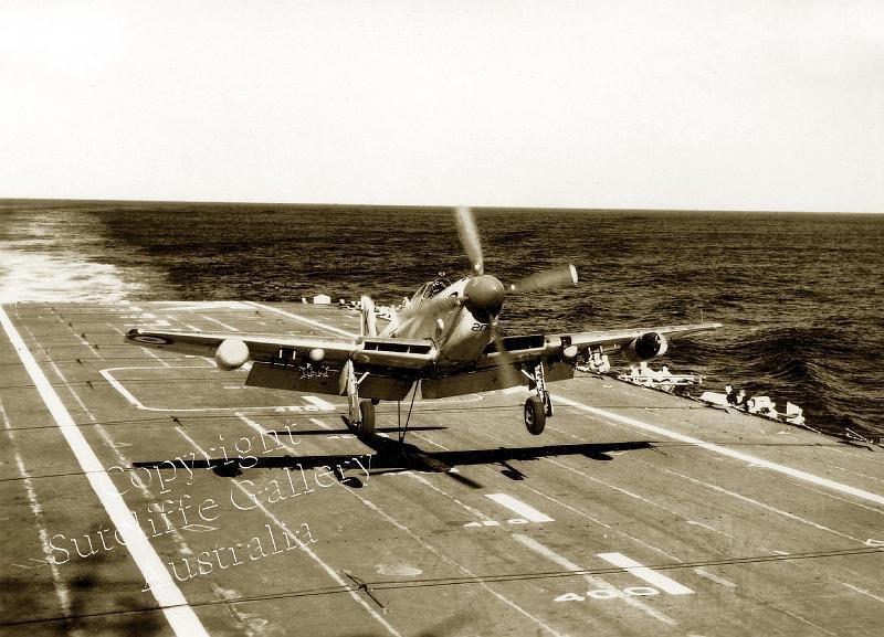 AC39.jpg - This RAN firefly is a just about to touch down on the flightdeck of HMAS Sydney during the Korean War. Not available in colour.