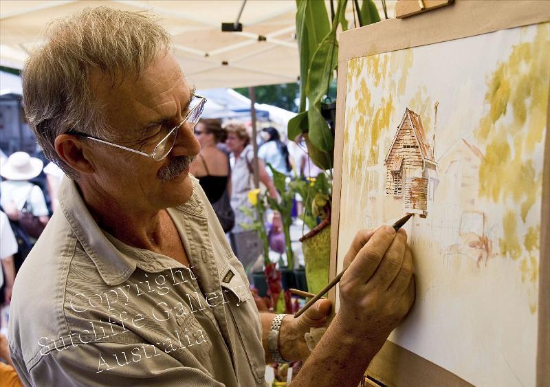 PC19.jpg - John Newman, an accomplished watercolour artist at work at Eumundi Market, Sunshine Coast, Qld.