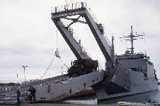 USS Saginaw's bow ramps in action